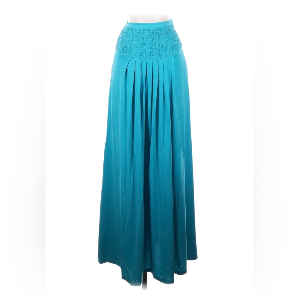 bebe Teal Smocked Waist Pleated Maxi Skirt